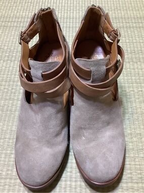 Kork-Ease Taupe Suede Mules with Brown Leather Straps